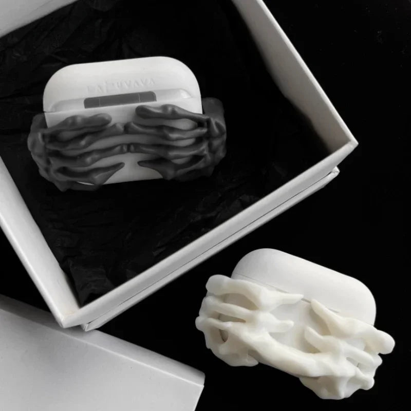 Silver Hand Bone Airpods Case